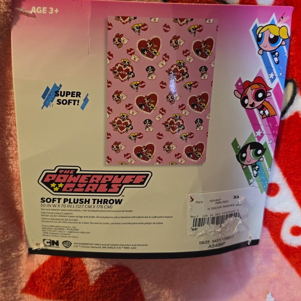 POWERPUFF GIRLS VALENTINES DAY BLANKET NWT - Picture 2 of 3